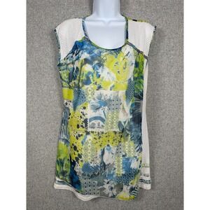 Zoe Womens Large Tank Top Lagenlook Stretch‎ Colorful Sleeveless Artsy Floral